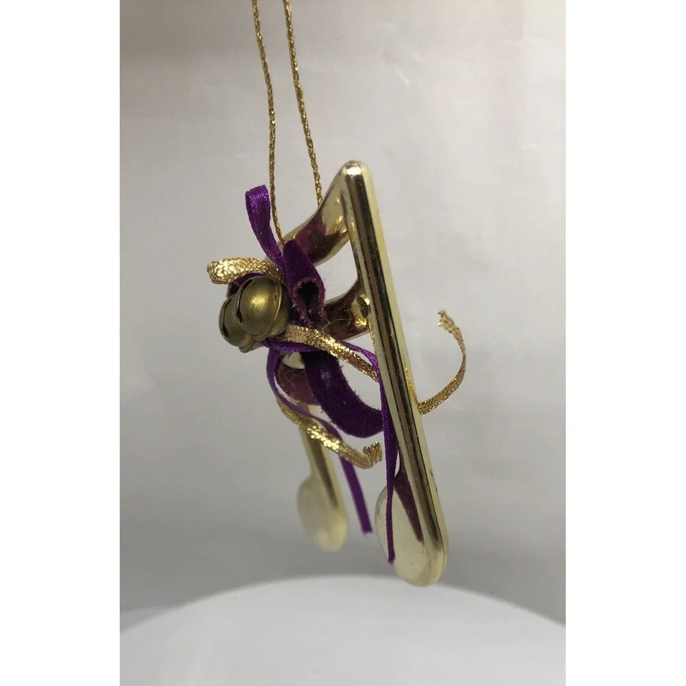 Music Note Christmas Ornament Bells Purple Ribbon 3.5